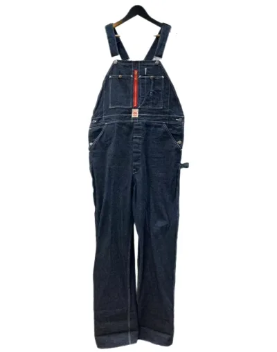 【中古】 ヘッドライト HEADLIGHT DENIM LOW BACK OVERALLS デニム ロー バック オーバーオール ボタンフライ ワーク オールインワン インディゴ 青 ロゴ HD42554 つなぎ・オーバーオール ブルー サイズ34×32 104MB-593