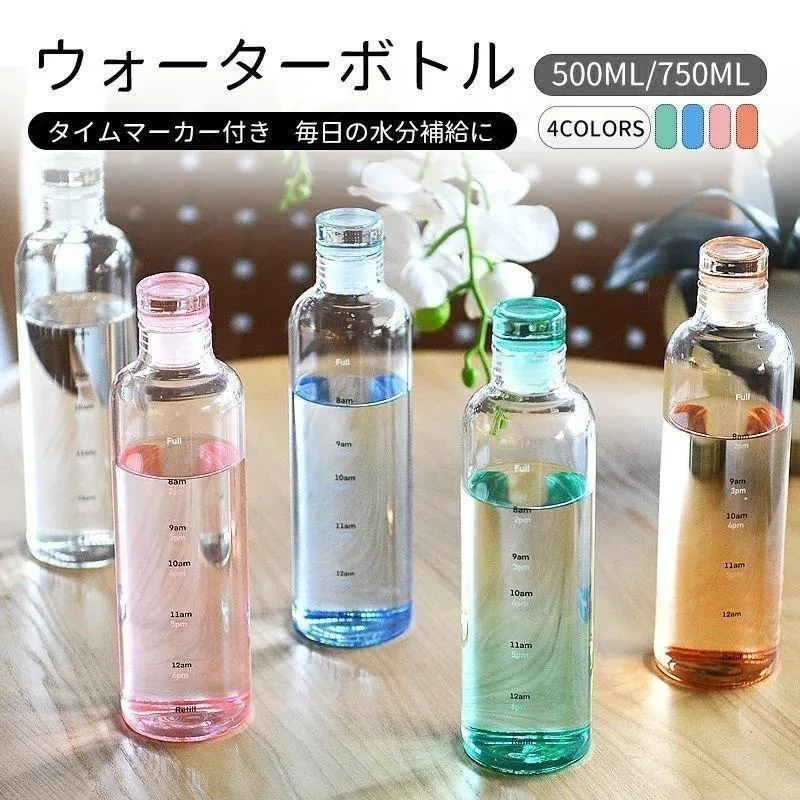 Cute scale with time marker Direct drinking sports bottle Water bottle Small capacity bottle Glass water bottle Plastic 500ML Water bottle Stylish Portable