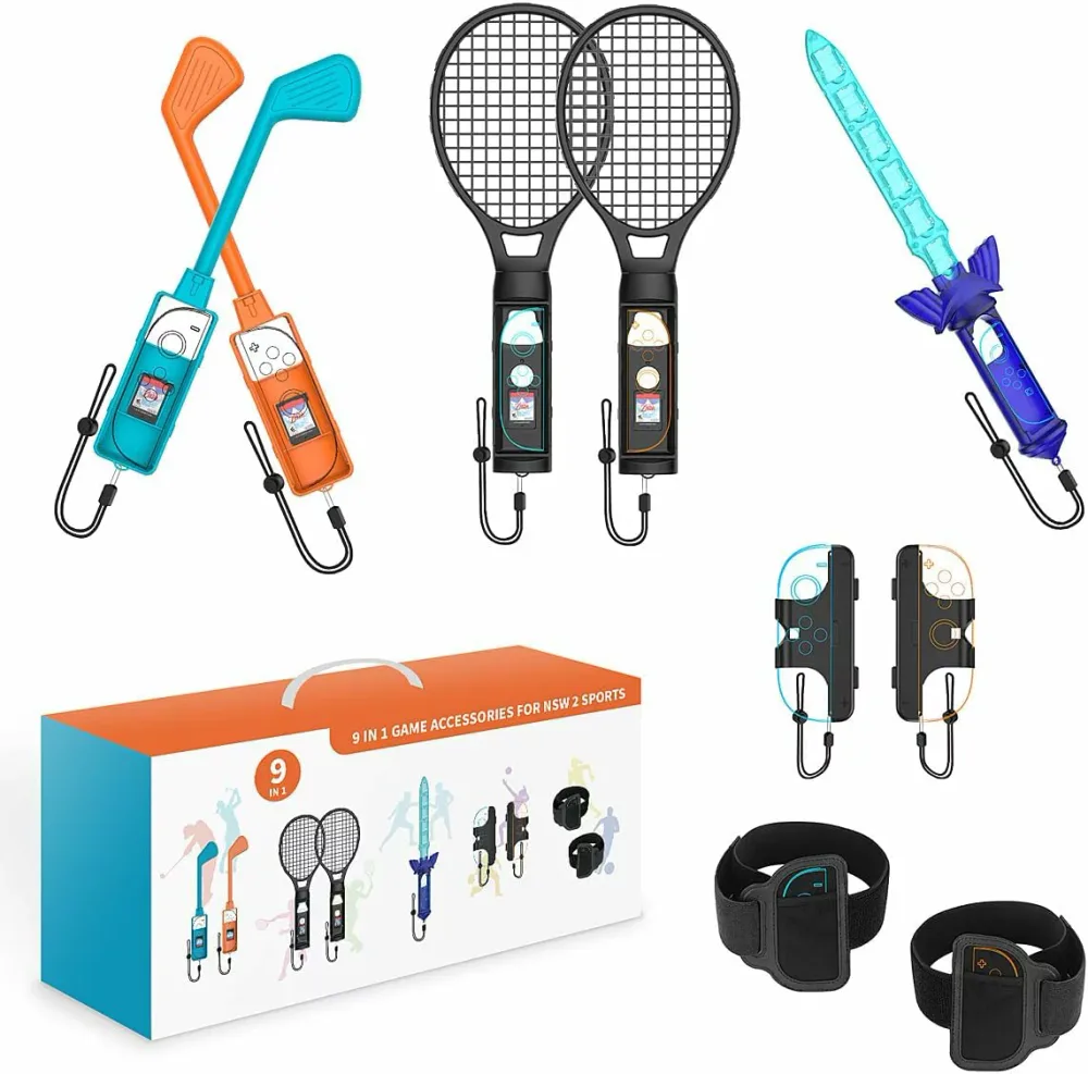 \期間限定!最大2,000円クーポン/【9in1セット】 Switch2 Sports ゲーム用 アクセサリーセット バンドル スイッチスポーツ 用セット 体感ゲーム対応 sportsゲーム スイッチ スポーツ 体感スポーツ対応 テニス アクセサリ セット 誕生日プレゼント 子供