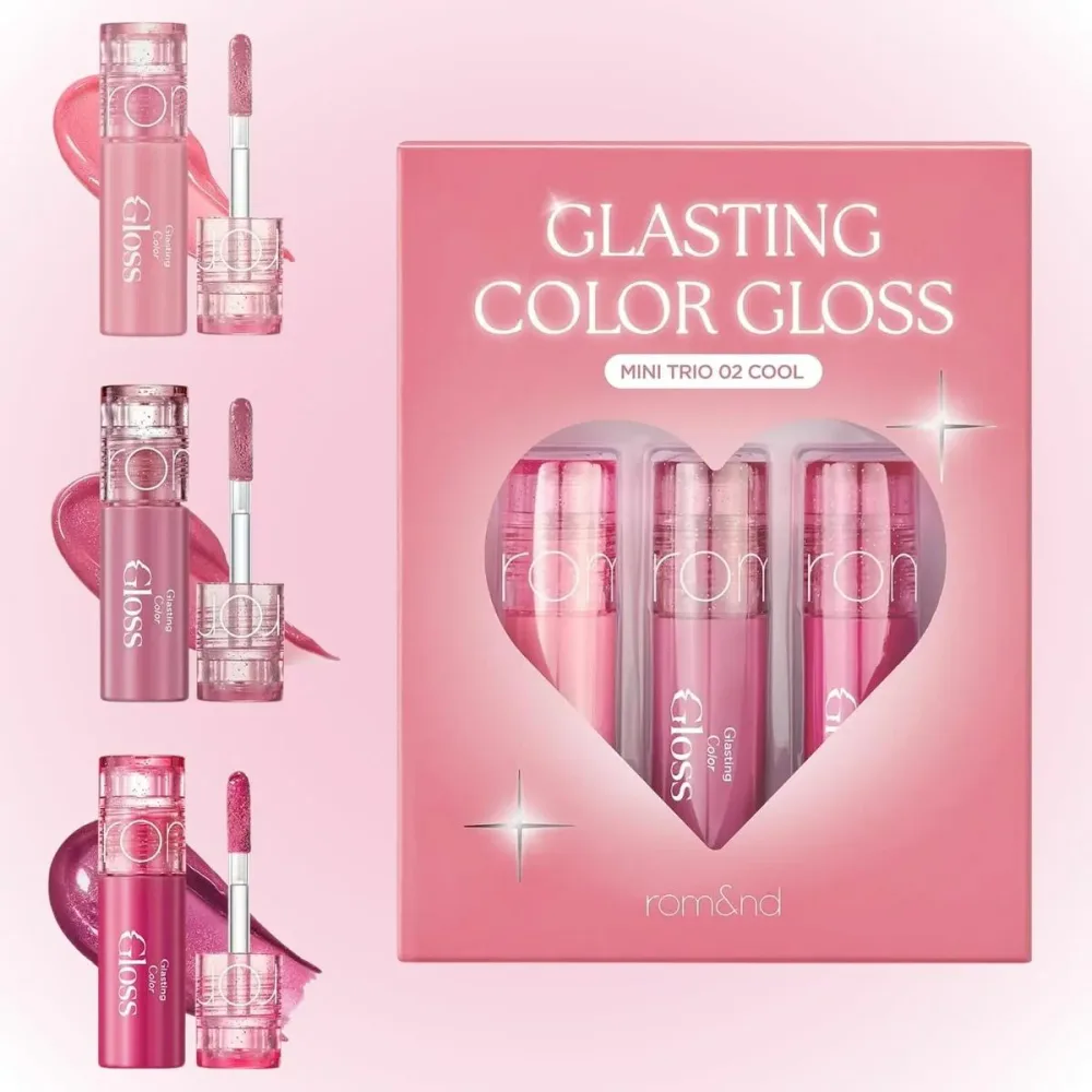 ロムアンド グラスティングカラーグロス ミニトリオ 02 ブルべ|rom&nd Glasting Color Gloss Mini Trio 02 Cool S04 ピオニースパークル/S05 グレープスパークル/S07 ロリスパークル リッププランパー リップグロス セット ラメ入りグロス