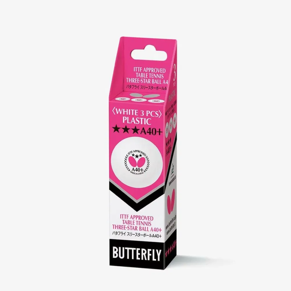 バタフライ BUTTERFLY 卓球ボール 95770 バタフライ スリースターボールA40+(3個入)プラスチックボール 卓球用品 送料無料