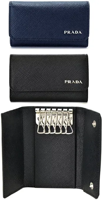 PRADA プラダ 6連キーケースサフィアーノ メタルロゴ型押しカーフコーナーラウンド SAFFIANOブラック ダークネイビーCORNER NERO BALTICOO053 F0002 F0216 バルティコ キーホルダー