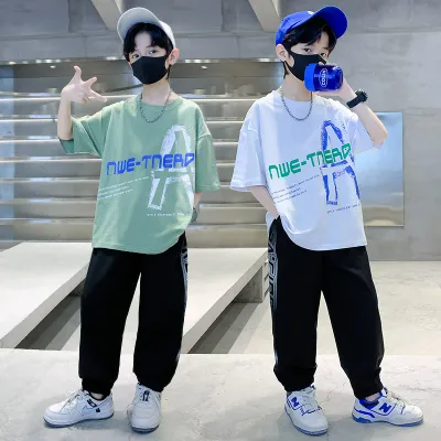 セットアップ 男の子 キッズ パンツセット 韓国子供服 夏 薄手 ホワイトTシャツ 半袖 ロングパンツ 2点セット スポーツウェア ランニングウェア 部屋着 夏服 エアパンツ ひんやり 速乾 こども服 運動着 ダンス練習着 カジュアル 小学生 中学生 120 130 140 150 160cm