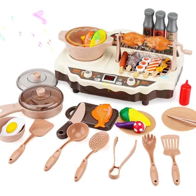 キッチン 知育玩具 - キッチンセット おままごとキッチン おもちゃ ごっこ遊び 調理器具セット 焼き肉 リアルな食材 リアル噴霧 切る遊び 誕生日プレゼント