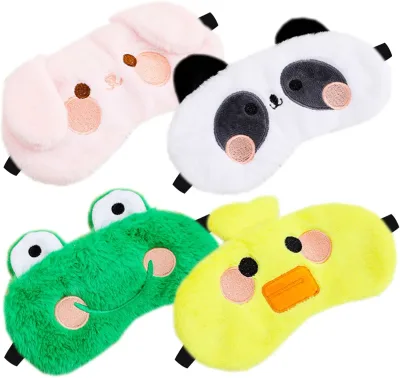 動物 アイマスク 4個セット ぬいぐるみ 柔らかい スリープマスク 遮光 睡眠用 快眠グッズ 昼寝 旅行 キャンプ ギフト 子供 大人 アニマルデザイン
