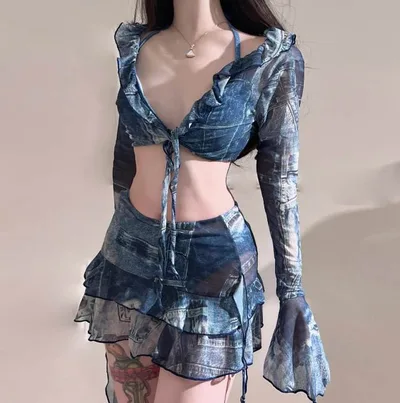ガーリー シンプル L メッシュ 海 水着 主役級 レディース レース セパレート エキゾチック ビキニ リゾート カジュアル 個性的 チュール 3点セット ビキニ M プール 夏 XL こなれ感 かわいい スイムウェア 大人可愛い きれいめ キュート 旅行 ビーチ 存在感 上品