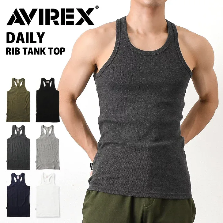 \本日店内EVENT/ POINT 送料無料 AVIREX アビレックス タンクトップ avirex アヴィレックス デイリー 6143503 618363 7835937001 7835934006 インナー トップス 無地 メンズ 男性 リブ ジム 黒 白 ノースリーブ おしゃれ 厚手 肉厚 クーポン対象外 メール便