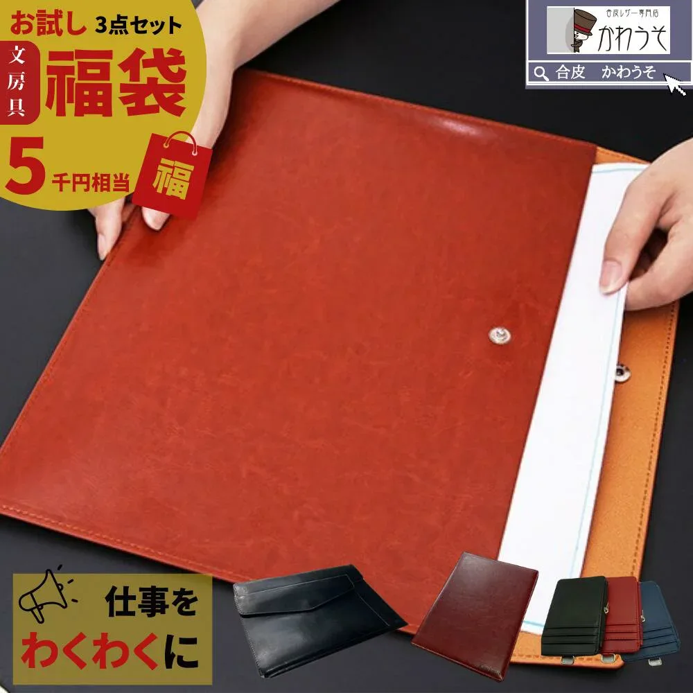 \5と0のつく日/できる男の福袋 メンズ 3点セット 5000円相当 高見え 文具セット 在庫処分 訳あり ビジネス 大人の文房具 小物 バインダー 名刺入れ キーケース 手帳カバー 合皮レザー 新生活 大人コーデ 男性 プレゼント テレワーク 送料無料/かわうそ お試し福袋