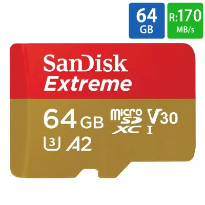マイクロSDカード microSD 64GB microSDカード microSDXC SanDisk サンディスク Extreme UHS-I U3 V30 A2 R:170MB/s W:80MB/s 海外リテール SDSQXAH-064G-GN6MN ◆メ