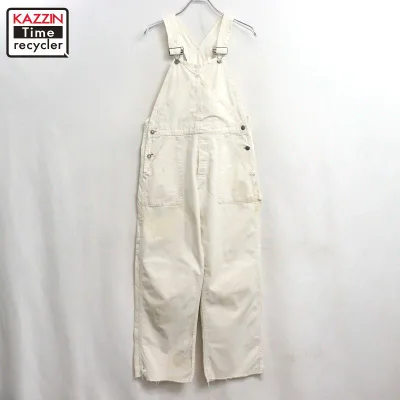 【中古】40s ヴィンテージ 山ポケ 黒ラッカー カットオフ オーバーオール 古着 メンズ Lサイズ相当 ホワイト