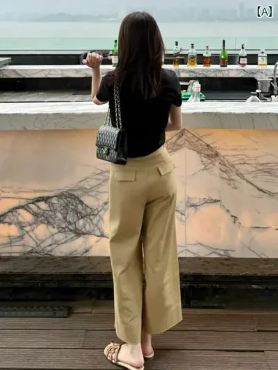 ロングパンツ レディース ハイウエスト ストレート ワイドパンツ スラックス センタープレス 涼しい 通気性 動きやすい ゆったり 体型カバー 美脚 脚長 通勤 オフィス カジュアル 夏物