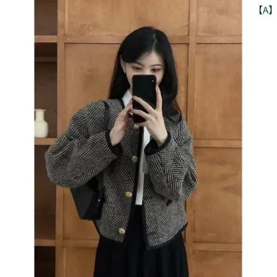 ジャケット レディース ツイード風 ショート丈 クルーネック 長袖 秋服 冬服 アウター 羽織り クラシック 普段着 お出かけ 防寒 軽い素材で動きやすい 合わせやすい 羽織りやすい
