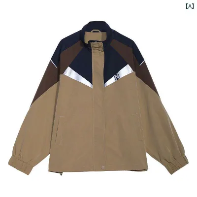 スタンドカラージャケット レディース バイカラー ブルゾン アウター 秋服 長袖 カジュアル 羽織り 立ち襟 ショート丈 防風 軽量 ゆったりシルエット 通学 通勤 デイリースタイル 動きやすい