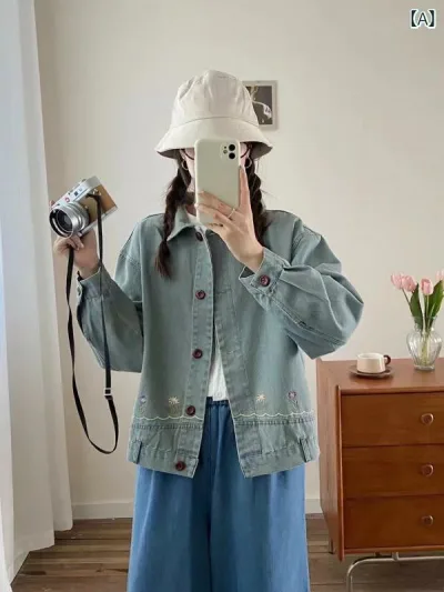 デニムジャケット レディース 花柄刺繍 コットン素材 オーバーサイズ ゆったり Gジャン 羽織り ライトアウター カジュアル 通学 通学 お出かけ 動きやすい 重ね着 春秋コーデ