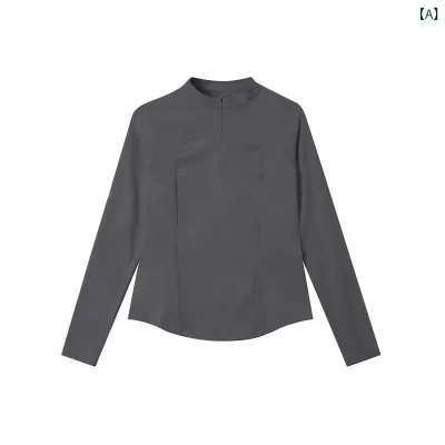 カットソー レディース ハーフジップ 長袖 トップス インナー タイト ストレッチ 伸縮性 フィット感 ヨガウェア ジム トレーニング スポーツ カジュアル 無地 シンプル 重ね着 動きやすい