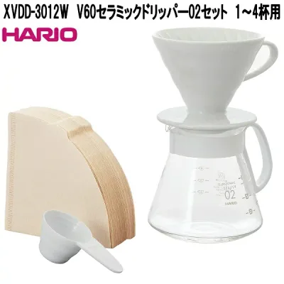 HARIO ハリオ XVDD-3012W V60 セラミックドリッパー 02 セット 耐熱ガラス ホワイト 1〜4杯用 日本製 XVDD3012W【お取り寄せ商品】コーヒー 珈琲 ドリッパー コーヒーペーパー 計量スプーン セット