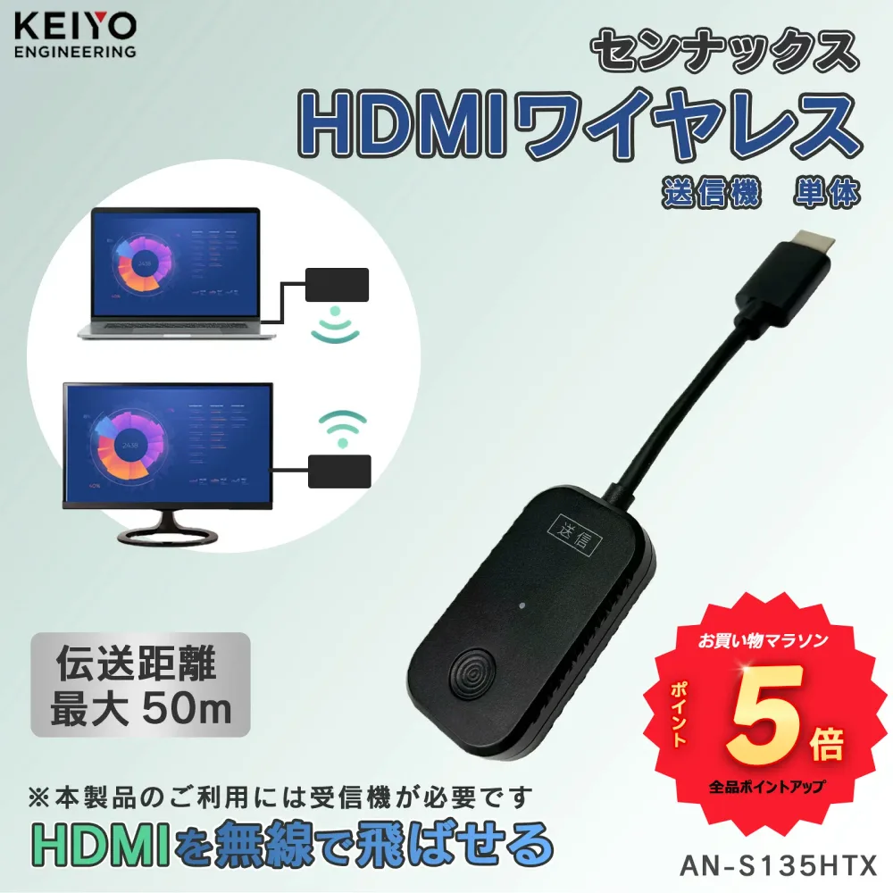 \お買い物マラソンポイント5倍/ センナックス【KEIYO公式】HDMI ワイヤレス送信機単体 HDCP対応 最大4回線 HDMI to HDMI AN-S135HTX