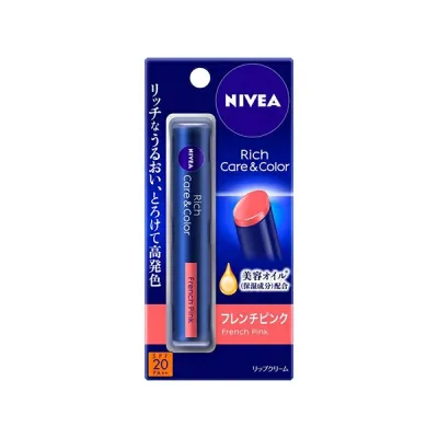 【ゆうパケット配送対象】【花王】ニベア リッチケア&カラーリップ フレンチピンク SPF20 PA++(2.0g)(リップクリーム 高保湿 紫外線対策 UVカット成分配合)(ポスト投函 追跡ありメール便)