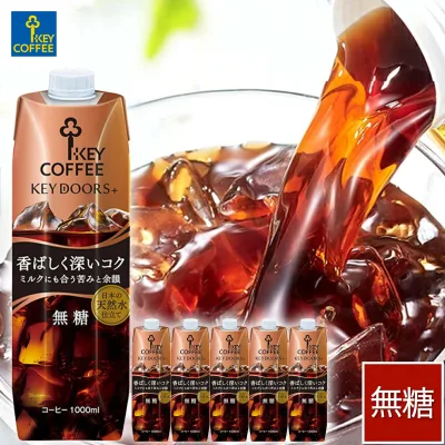 KEY DOORS+ リキッドコーヒー 香ばしく深いコク 無糖 1L × 6本 珈琲 ケース まとめ買い 飲料 キーコーヒー アイスコーヒー keycoffee