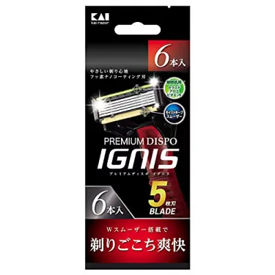 Kai 貝印 PREMIUM DISPO IGNIS (プレミアム ディスポ イグニス) 5枚刃 使い捨てカミソリ 6本入