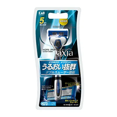 貝印 axia カミソリ 替刃 1個付 メンズ 剃刀 ひげそり T字 5枚刃 カイレザー kai razor