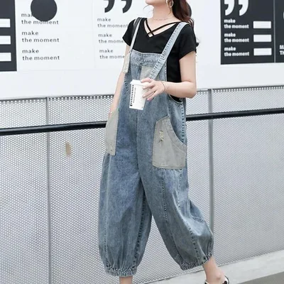 パンツスタイル サロペット 春夏 体型カバー 9分丈 オーバーオール カジ おしゃれ ゆったり パンツ レディース デニムサロペット
