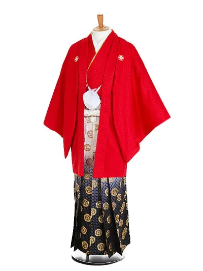 【レンタル】【成人式紋付袴 赤系×織田木瓜】紋付袴レンタル 男着物 袴 レンタル 紋付フルセット レンタル紋付 着物レンタル 貸衣装 成人式着物 男 男性用袴レンタル 二十歳 ハタチ 和服 安い 往復送料無料 メンズ mt76s