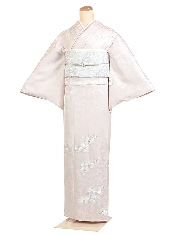レンタル 訪問着 身長:155~165cm 正絹 薄ピンク系 胡蝶蘭 着物 母親 結婚式 入学式 卒業式 お宮参り 七五三 h-1136