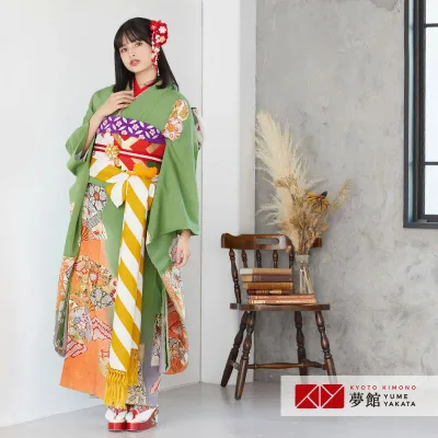 【振袖 レンタル】 結婚式 結納R762 正絹 浅緑 扇面に団扇 振袖 レンタル フルセット ふりそで 振り袖 結婚式 披露宴 親族 卒業式 パーティー 結納 着物レンタル 貸衣装 女性 和服 往復送料無料