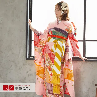 【振袖 レンタル】 結婚式 結納R870 正絹 ピンク 雪輪重ね四季花文 振袖 レンタル フルセット ふりそで 振り袖 結婚式 披露宴 親族 卒業式 パーティー 結納 着物レンタル 貸衣装 女性 和服 往復送料無料