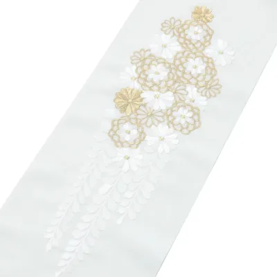 半衿 刺繍 半襟 はんえり 白 金 下り藤 振袖 袴 成人式 卒業式 結婚式 ゴールド 刺繍半襟 洗える モダン 大人 女性 レデイ-ス ポリエステル シルエリー 春秋冬用 新品購入 お買い物マラソン