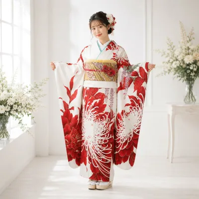 【レンタル】 振袖 レンタル 一般 結婚式 披露宴 結納 パーティー 舞台 お呼ばれ 安い ネット 着物 女性 和装 衣装 高級 正絹 呉服屋 白 身長160cm-169cm 乱菊 牡丹 個性的 NR-152 全国配送 宅配レンタル 通販 レトロ モダン おしゃれ 可愛い