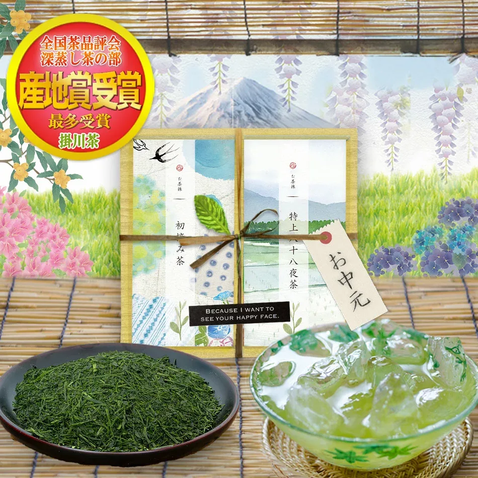 お茶旅 暑中お見舞い お中元 帰省土産 お供え お茶 緑茶 ギフト 産地賞受賞 八十八夜掛川深蒸し茶 2種 送料無料 名入れ.選べるメッセージ掛け紙 写真印刷無料 掛川茶一筋 80年 木村園