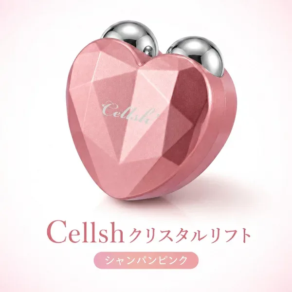 【メール便送料無料】Cellshクリスタルリフト シャンパンピンク サンファミリー ニーズ ローラー フェイスライン EMS 振動 ながら 電流 表情筋 引き締め 顔 首まわり デコルテ リラックスタイム お風呂上がり むくみ たるみ 美容 簡単 ケア