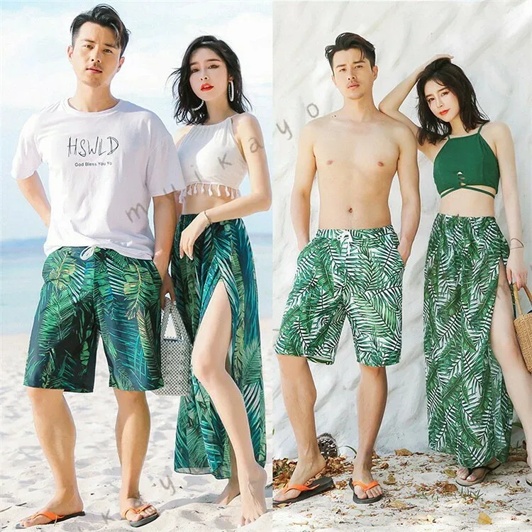カップル 水着 ペア水着 ペアルック カップル レディース メンズ 4点セット 花柄パッド付き メンズ 安い 水着