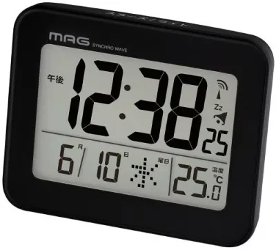 MAG(マグ) 目覚まし時計 置き時計 小型 小さい デジタル 電波時計 温度計 カレンダー 電子音 アラーム スヌーズ ライト ブラック ファルマン T-776 BK-Z ノア精密