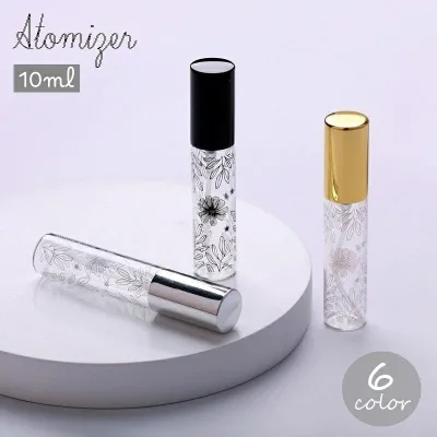 送料無料 アトマイザー 詰替容器 スプレー 10ml 透明 香水 ボトル ボタニカル リーフ フラワー 花 はっぱ 植物 葉 持ち運び おしゃれ かわいい 少量 小型 プリント 柄入り