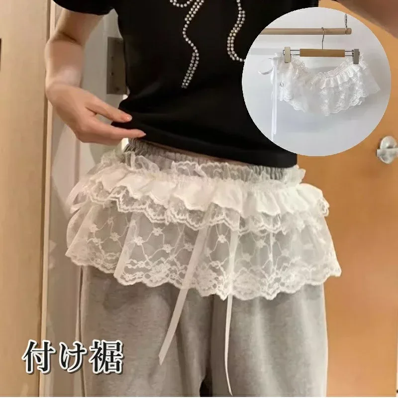送料無料 付け裾 つけ裾 レディース 女性 婦人 重ね着風 レースラップ リボン フリル かわいい おしゃれ フェイクレイヤード 体型カバー
