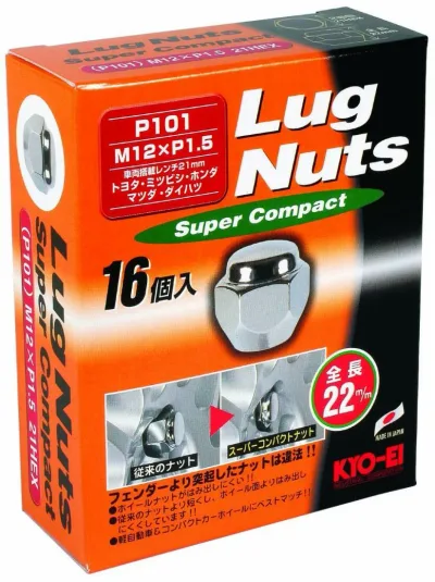 KYO-EI(協永産業) 車用ホイール ラグナット スーパーコンパクト 全長22mm 16個入 袋タイプ 21HEX M12 P1.5 メッキ P101-16P
