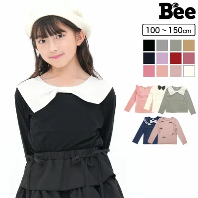 Design Tops Long Sleeve T-Shirt Children's Clothes Kids Junior Girls Plain Frill Ribbon Sailor 90cm 100cm 110cm 120cm 130cm 140cm 150cm