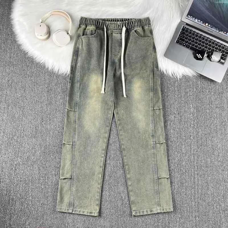 メンズ デニムパンツ ワイドレッグ ジーンズ ストレート 復古 レトロ加工 ストーンウォッシュ 水洗い アメリカンスタイル ストリート 春秋 カジュアル 普段使い ゆったり デニム素材