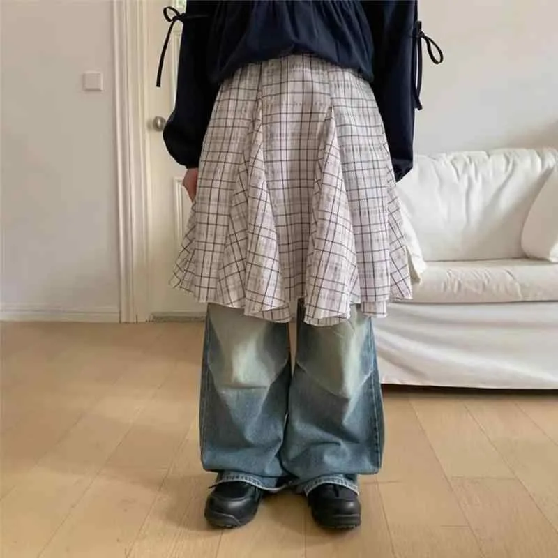レディース スカート 春夏 カジュアル レトロ チェック柄 ミディ丈 多パネル 切り替え 不規則 立体 裾 デザイン 普段使い 軽量 伸縮性 再生繊維