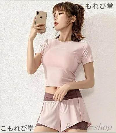 【送料無料】スポーツウェア トップス 半袖 ショート丈 Tシャツ ナイロン 速乾性 スリムフィット ヨガ ホットヨガ ピラティス ヨガウェア フィットネスウェア ランニングウェア トレーニング ジム 運動 ダンス ウォーキング レディースウェア ヨガ服 夏