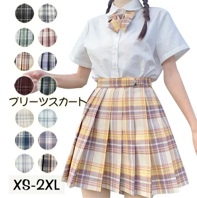 【送料無料】プリーツスカート チェックスカート リボン付き ミニスカート 女子高生 Aライン JK チェック柄 セーラー服 制服スカート