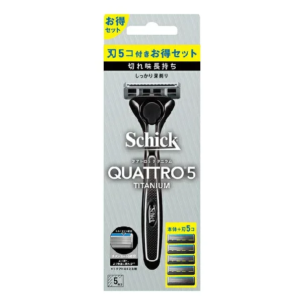 【3%OFFクーポン 10/14 20:00〜10/17 09:59迄】【送料無料】シック・ジャパン株式会社クアトロ5 チタニウム コンボパック 本体1本+替刃4個入【△】