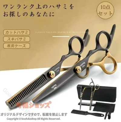 散髪ハサミ すきバサミ ヘアカット 10点セット 散髪ケープ付き セルフカット 前髪 髪切り ウィッグはさみ ケース付き 美容師 プロ用 家庭用 子供用 初心者用 ペット用 プレゼント ギフト