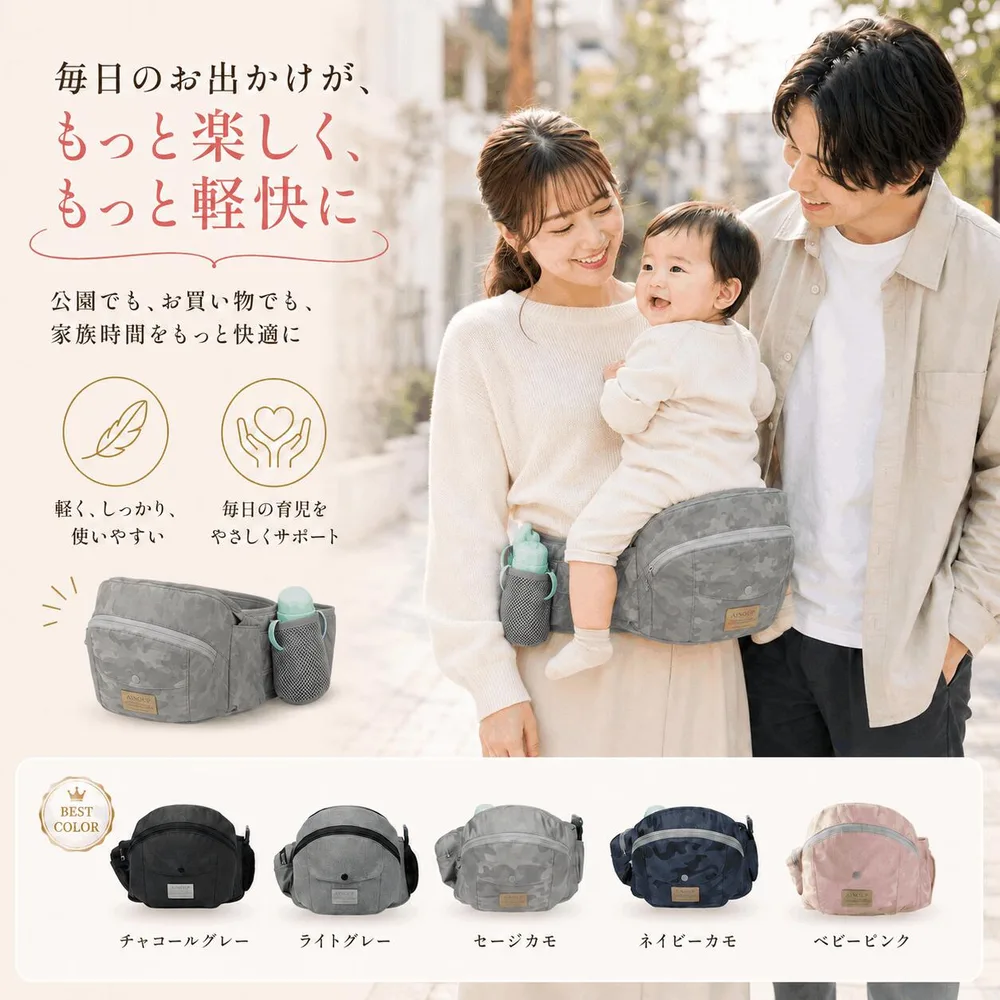 ヒップシート 抱っこ紐 調整可 新生児 4way 授権 20kg 抱っこひも だっこひも おんぶ紐 シングル ウエストポーチ 収納 腰ベルト 13cm極太 パッド 厚手 腰痛 負担軽減 ベビーキャリア 対面抱き 前向き 縦抱き 横抱き 出産祝い プレゼント プレママ 送料無料