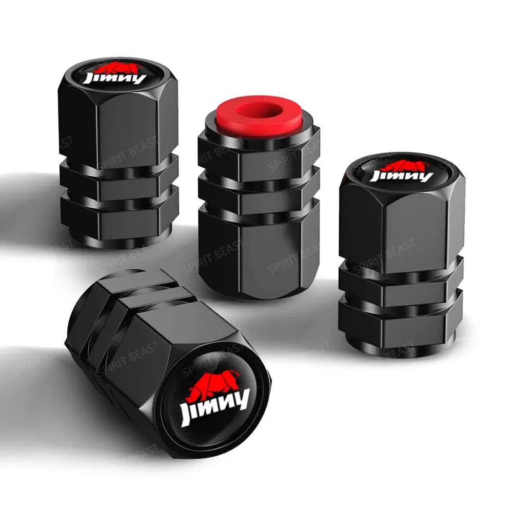 ジムニー エアバルブキャップ ジムニー JB64 JB74など 全シリーズ対応 アルミ合金製 ドレスアップパーツ 軽量 高強度 腐食防止 車 自動車 タイヤバルブ 4個入 (ジムニー, ブラック)
