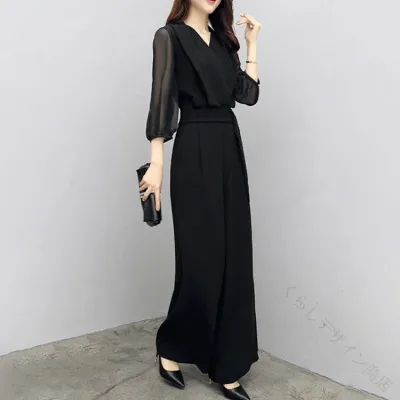 結婚式 ドレス パンツドレス パンツスーツ オールインワン フォーマル パンツ 大きいサイズ ボリューム袖 シースルー ウエスト紐 体型カバー パーティー 披露宴 二次会 服装 服 レディ