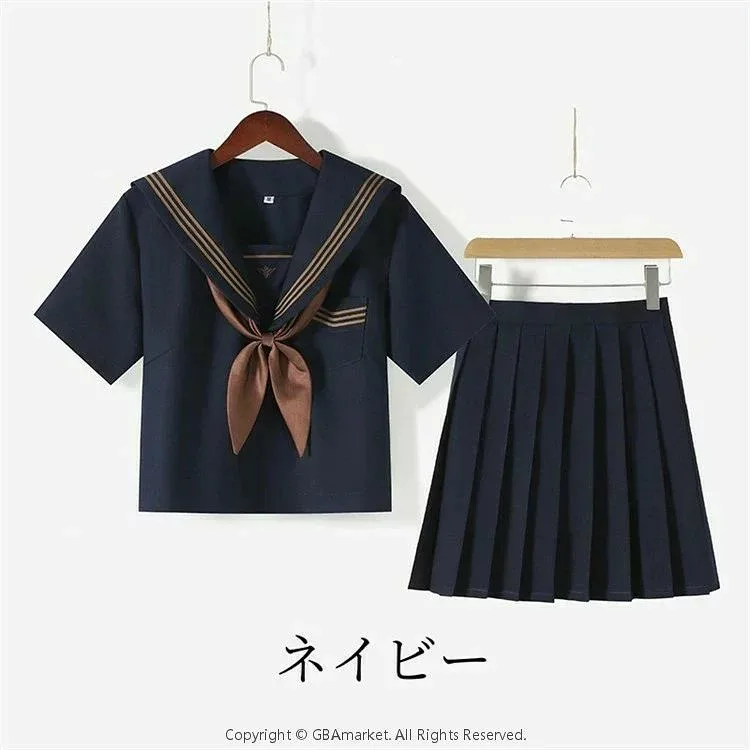 JK制服 女子高校 上下セット セーラー服 長袖 半袖 ベージュ 紺 女子制服 3点セット 女子 セーラー服 半袖/長袖 学園祭 合唱団 紺色 舞